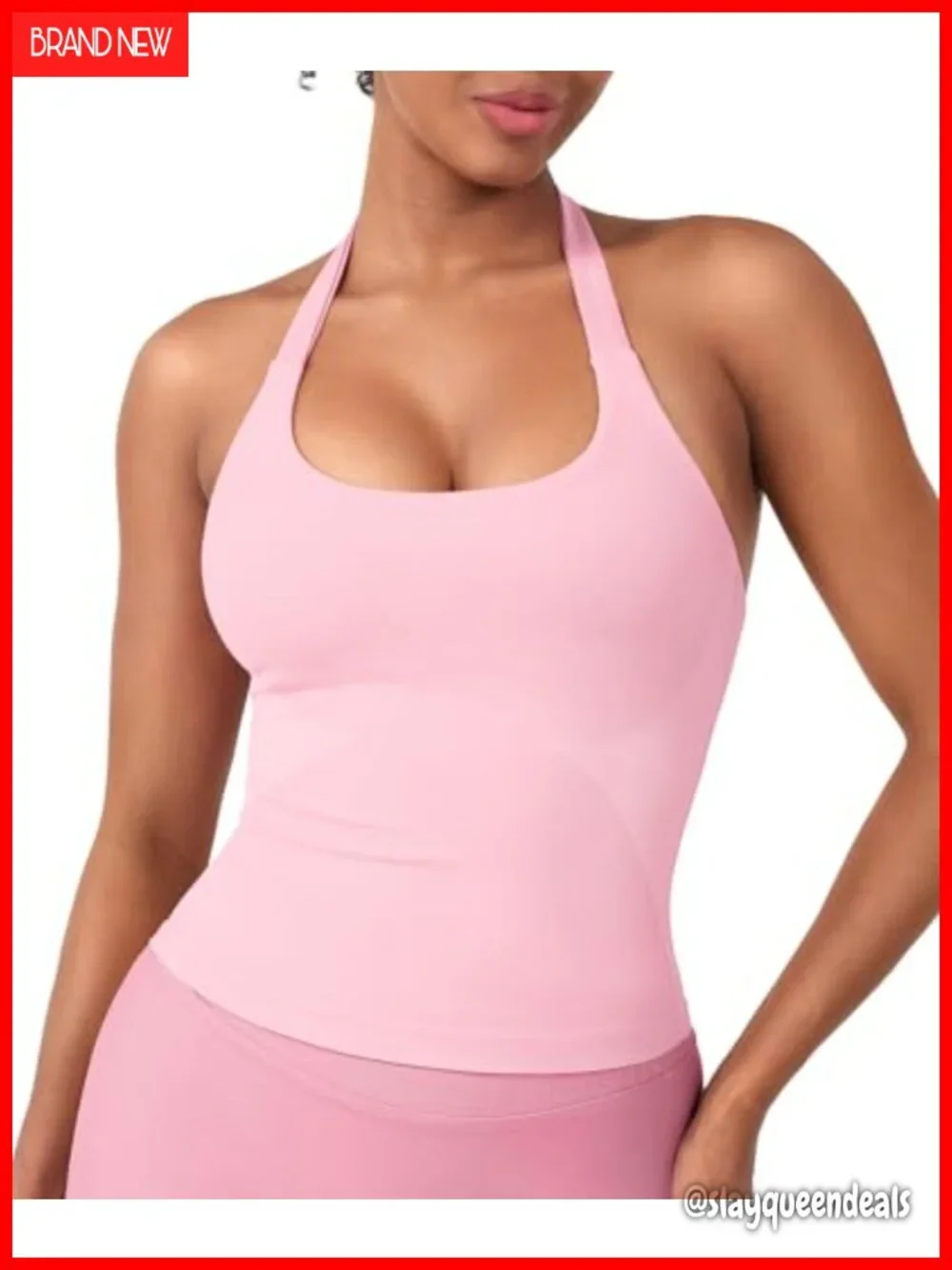 Halter Impact Tank Top Built in Bra Longline Crop Workout